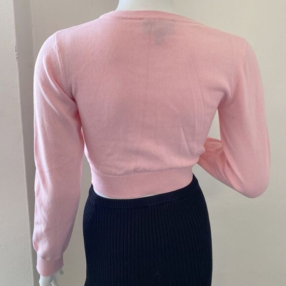 Dolls Kill Brand Widow Pink Cropped Cardigan w Spider Web Design Rockabilly Goth - Picture 3 of 7